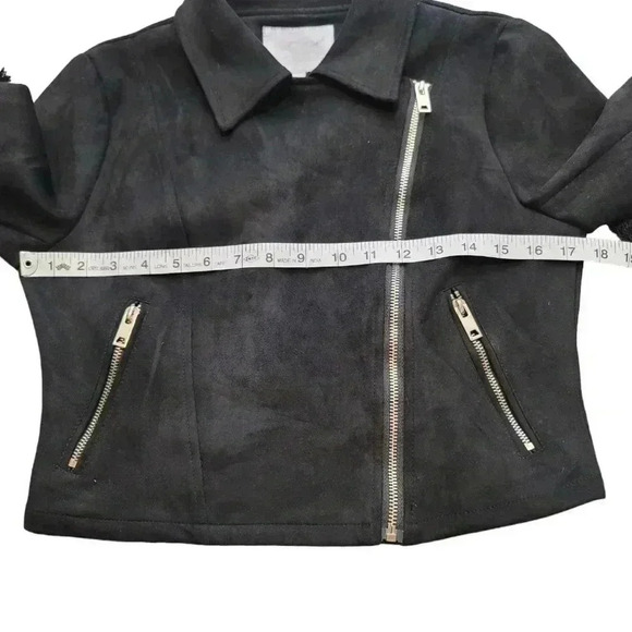 Vera & Lucy Tassel Faux Suede Black Moto Wing Collar Jacket Coat  Size M - Picture 10 of 13